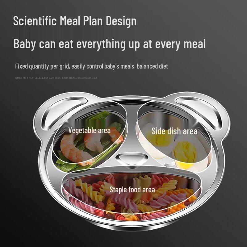 Jinwanfu 316L Stainless Steel Kids Divided Meal Plate