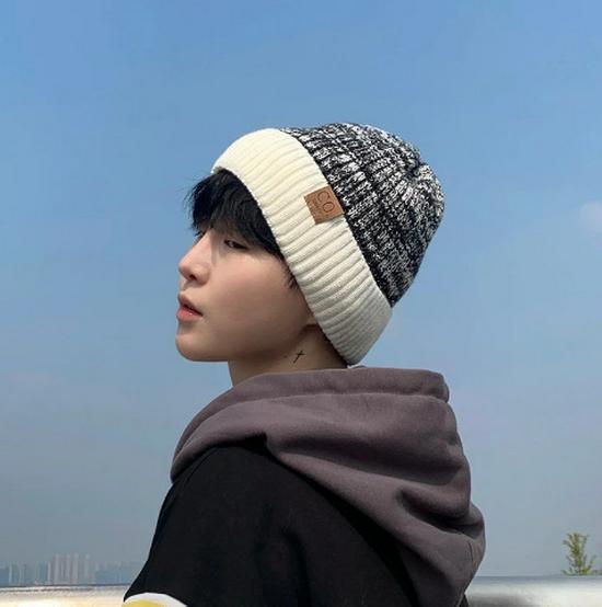 Men's Winter Thickened Warm Knit Hat - Velvet-Lined Wool Black Hat for Boys