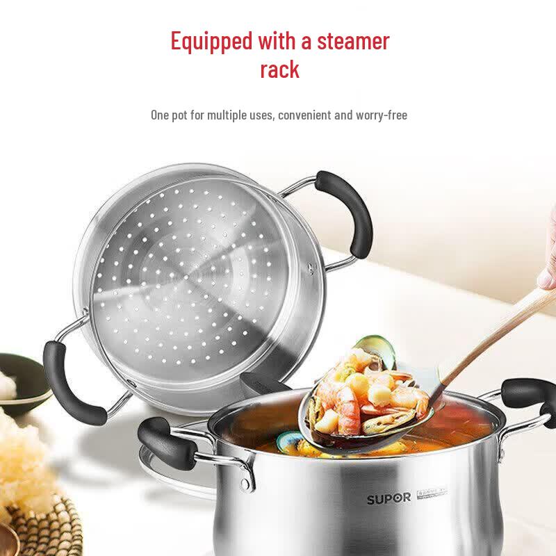 Supor Little Red Circle 16cm Stainless Steel Steamer & Soup Pot