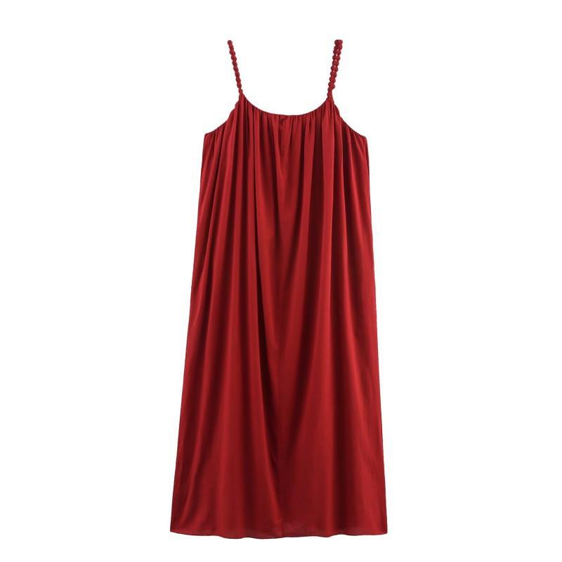 European American Women s Clothing Summer Fashionable Loose Beaded Suspender Dress XS красный