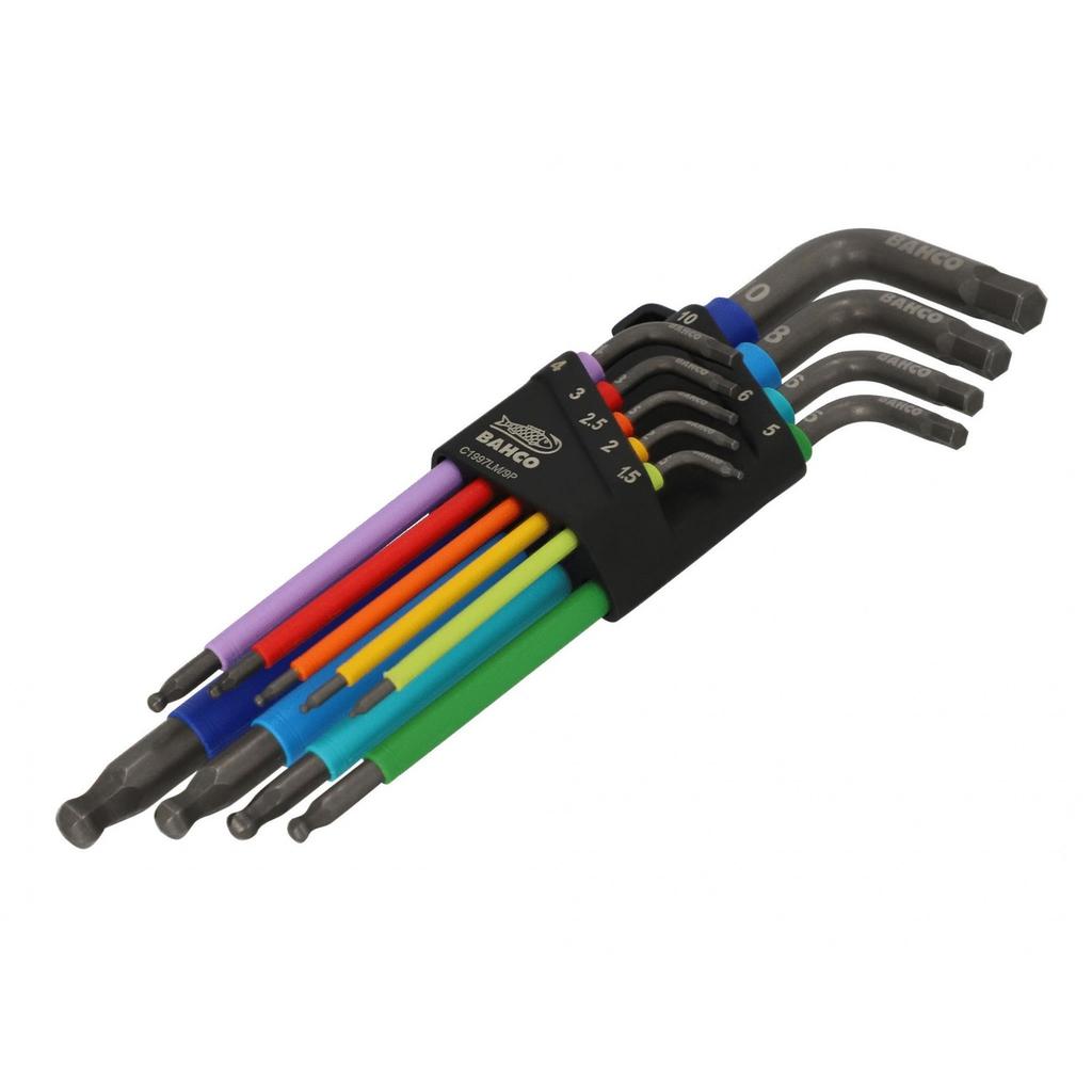 Bahco C1997lm/9p Metric Long Ball End Coloured Hex L-key Set, 9 Piece