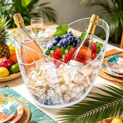 Barrenförmiger Eisbehälter Große Kapazität Doppelgriff Tragbarer Kühler für Bier Champagner Wein Robuster Party-Eisbehälter für Camping Picknick Hausbar