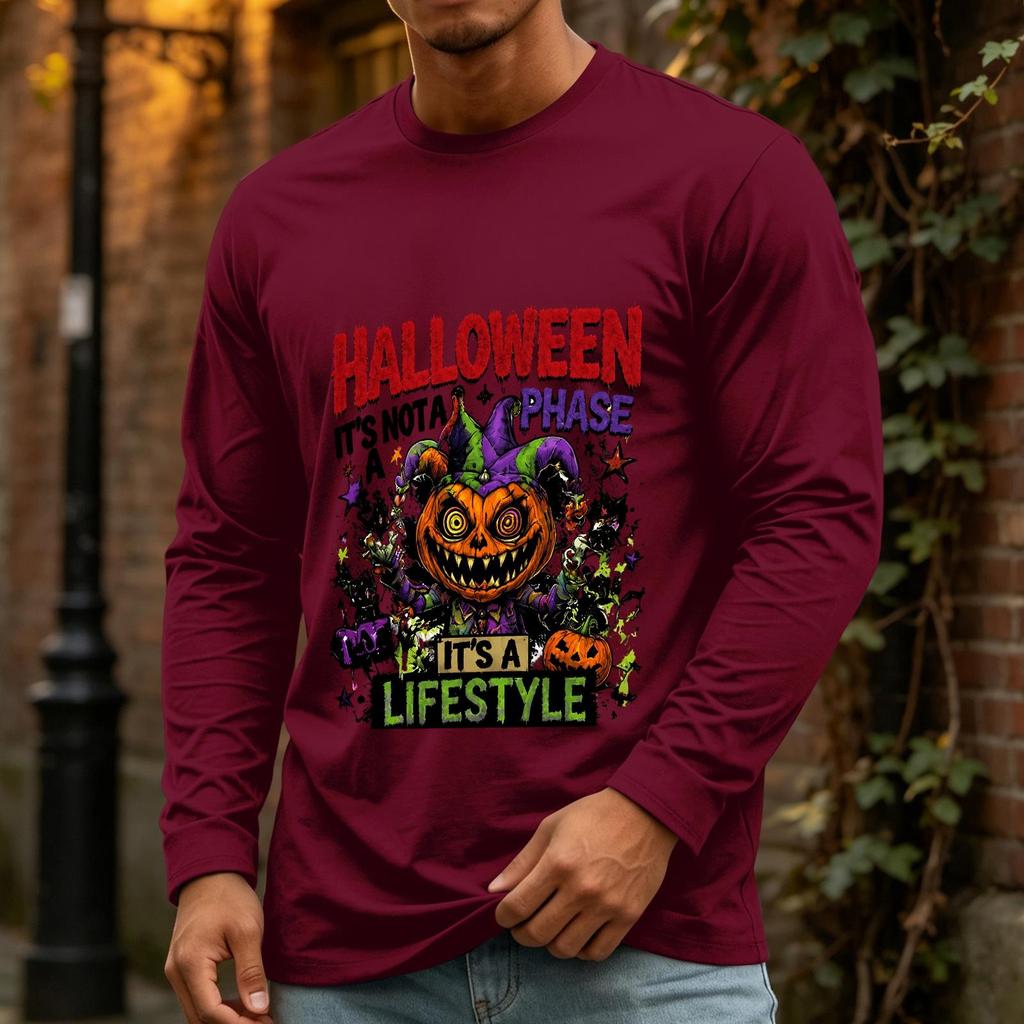 Men's Halloween Long Sleeve Neck Casual T-Shirt for Holiday Party