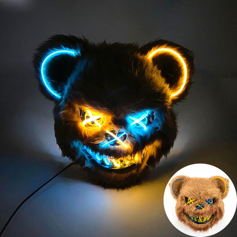 Halloween Leuchtende Horror-Tiermaske LED Leuchtende Blutige Bärenmaske Blinkende Neon Cosplay Gruselige Maskerade Party Maske Zubehör