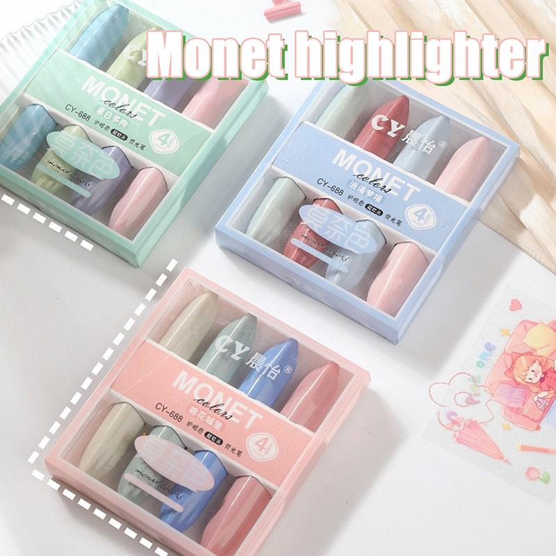 4 Stücke Kreative Niedlichen Monet Farben Textmarker Marker Stifte Büro Schulbedarf Kawaii Zeichnung Hand Konto Graffiti Stifte