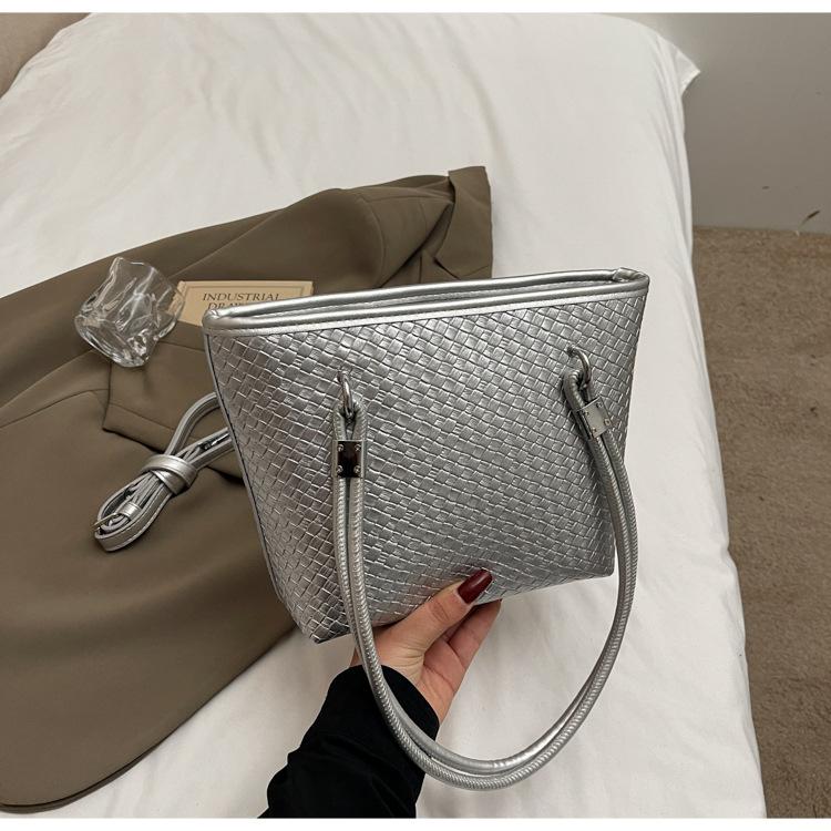Woven pattern big bag women's spring 2025 new high-end texture large-capacity shoulder bag solid color simple tote bag