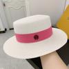 Straw hat female summer versatile flat top beach hat sun protection shade British top hat Internet celebrities outdoors