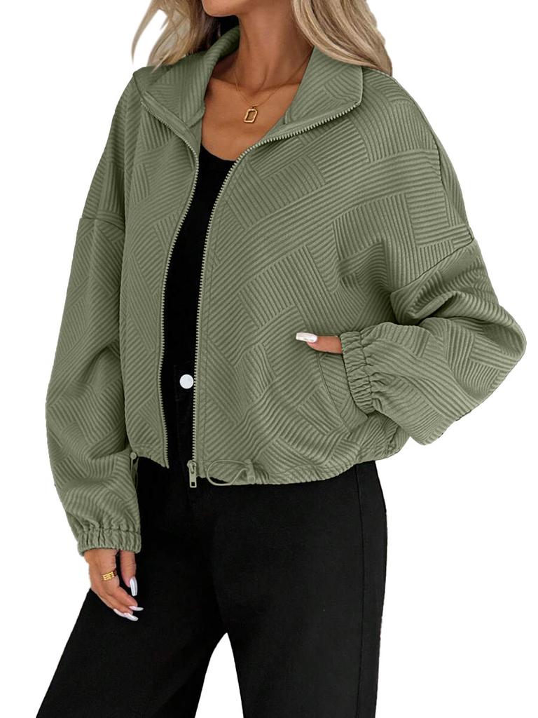 Fall Winter High Neck Zipper Drawstring Pocket Women Loose Baseball Jacket Coat