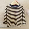 Boys Long Sleeve Striped Cotton T-Shirt Neck Pullover Top for Toddler Kids Spring and Fall