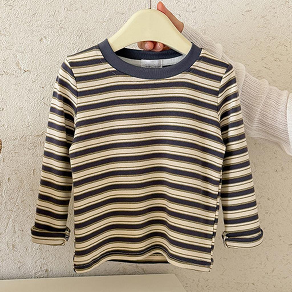 Boys Long Sleeve Striped Cotton T-Shirt Neck Pullover Top for Toddler Kids Spring and Fall