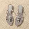 Flip Flops Summer New Round Toe Rhinestone Buckle Soft Sole Non-slip Wear-resistant Low Heel Shoes