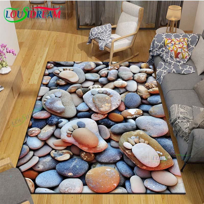 3D Funny Pebble Decor Carpet for Outdoor Balcony Garden Coffee Table Bedroom Area Rugs Kitchen Un-slip Floor Mat Alfombra Gift
