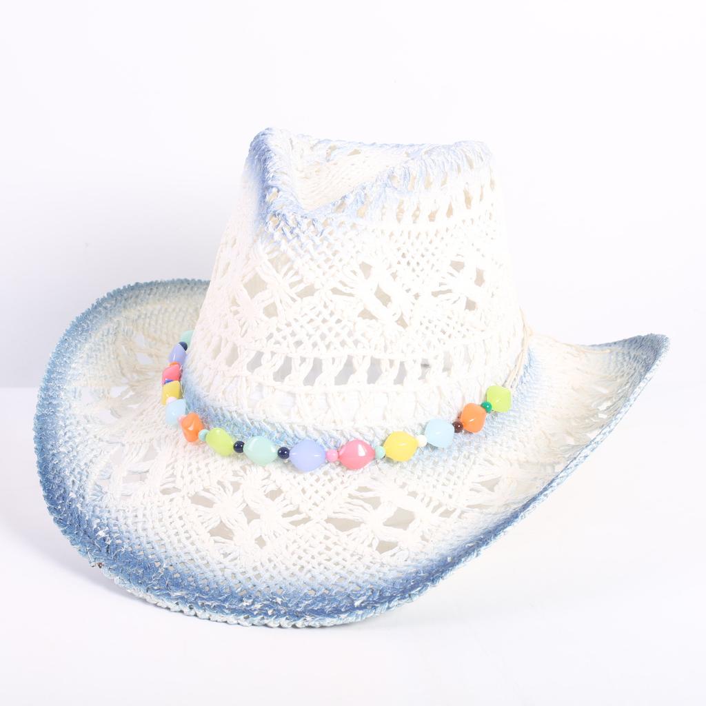 Popular European and American fashion hollow woven hat straw hat men's and women's classic outdoor western denim straw hat