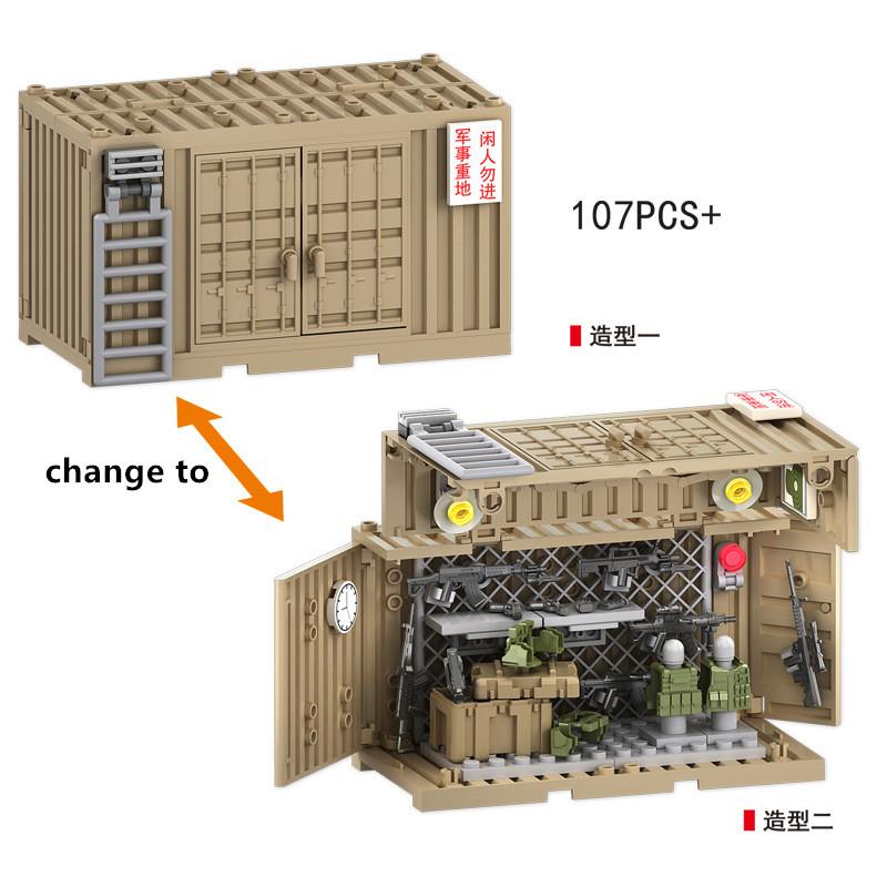 

Military camp weapons equipment warehouse building blocks soldier bunker dormitory fire pump room container blocks kit toys