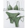 Bikini Sexy 3 Pezzi Donna Monocolore Fascia Divisa Triangolo Costume da Bagno Biquini Brasiliano Femminile Costume da Bagno Estivo per Vacanze in Spiaggia