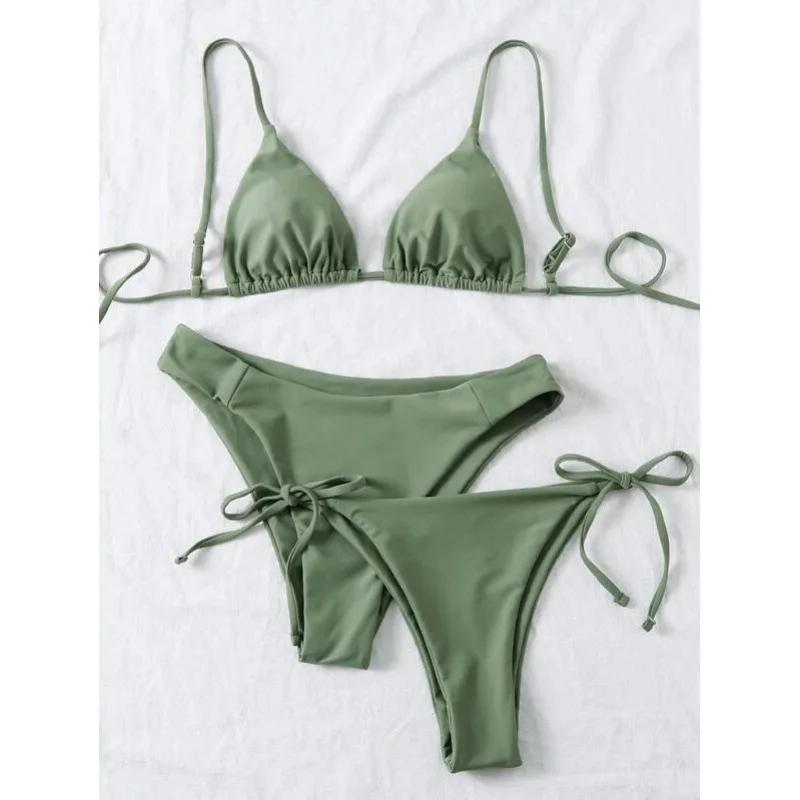Bikini Sexy 3 Pezzi Donna Monocolore Fascia Divisa Triangolo Costume da Bagno Biquini Brasiliano Femminile Costume da Bagno Estivo per Vacanze in Spiaggia