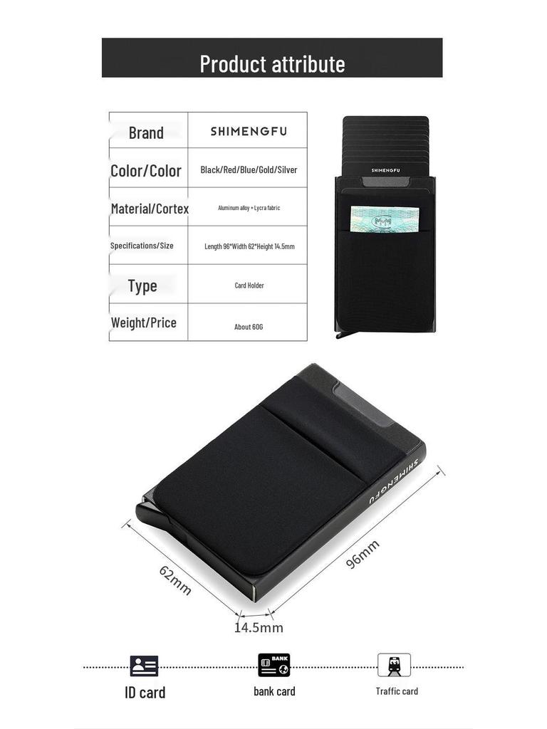 Portcard Metalic Ultra-Subțire Anti-Furt - Design Minimalist Pop-Up pentru Bărbați și Femei, Capacitate Mare, Anti-Magnetic, Trendy