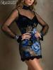 New Sexy Lace Trim Patchwork Dress, Floral Print Chiffon Bodycon Mini Skirt