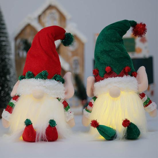 Yousheng 12.6" Lighted Christmas Plush Gnome Handmade Small Light Up Swedish Tomte Elf Battery Operated Winter Tabletop Decoration