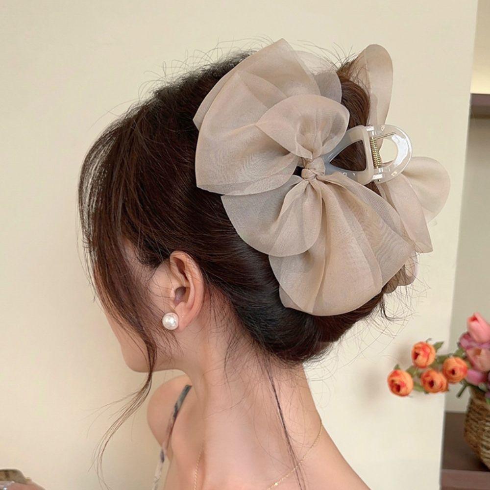 Large Chiffon Hair Claw Sweet Women Hair Grab Luxury Bow Shark Clip  Hair Accessory
