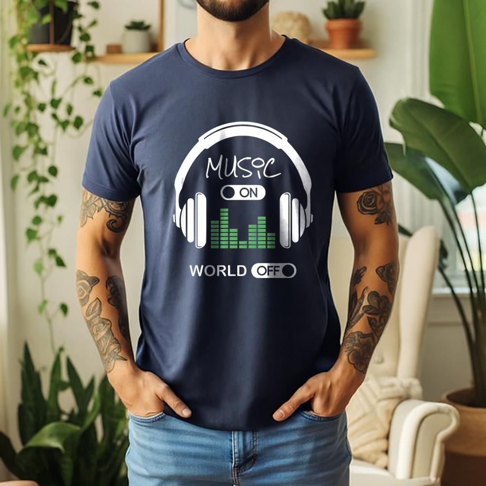 2026 Summer 100 Cotton Music On World Off Graphic Oversized Tee Music Rhythm Dj Themed Short Sleeve