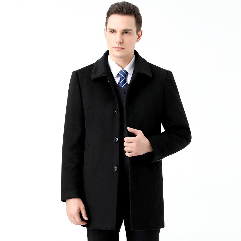 Middle-aged and elderly mink fur removable lining coat long lapel mink fur collar cashmere wool woolen long coat for men