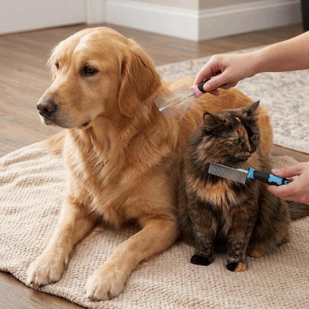 Double Sided Double Sided Comb Steel Pin Dog Grooming Tool Sturdy Build Pet Comb Tangling Removal розовый