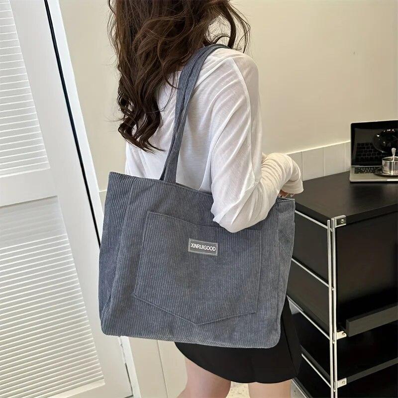 Large capacity tote bag women's new fashion corduroy shoulder bag Mori underarm bag handbag