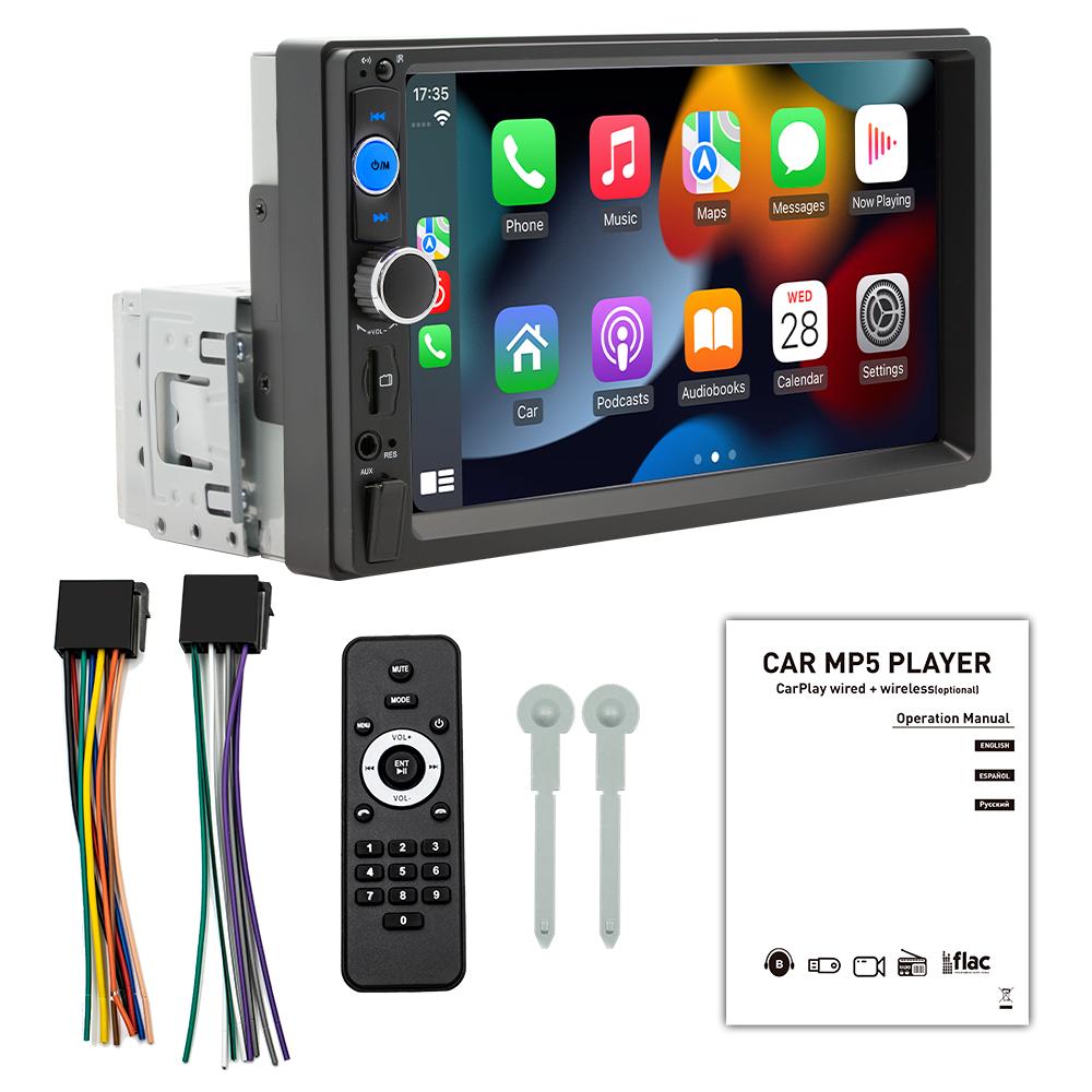 BQCC 7" 2 Din/1 Din MP5 Car Player Mirrorlink FM Car Radio Colorful Lights Wired Android AUTO/CarPlay Car Stereo F7010C