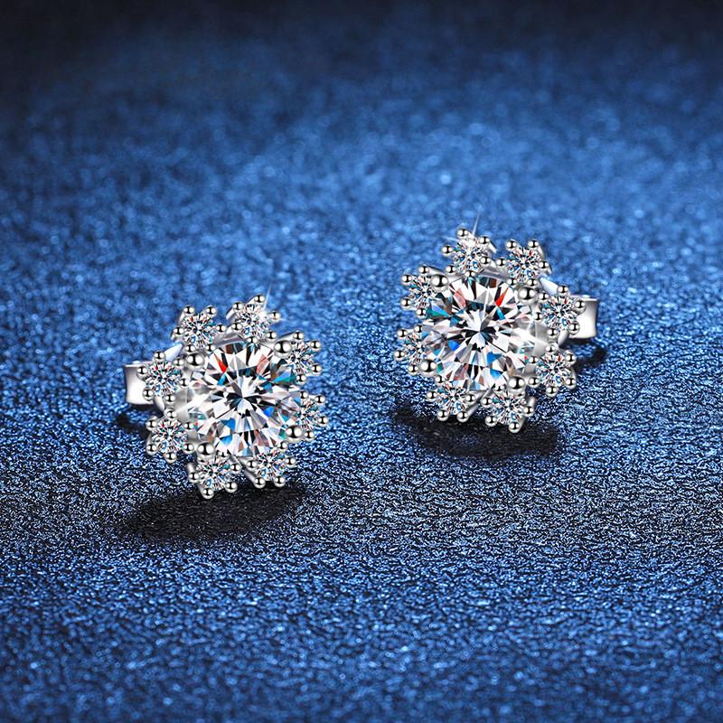 Earrings S925 Silver Women's Birthday Party Jewelry VVS Moissanite 1CT Stud Earrings Romantic Snowflake Delicate Luxury Gift
