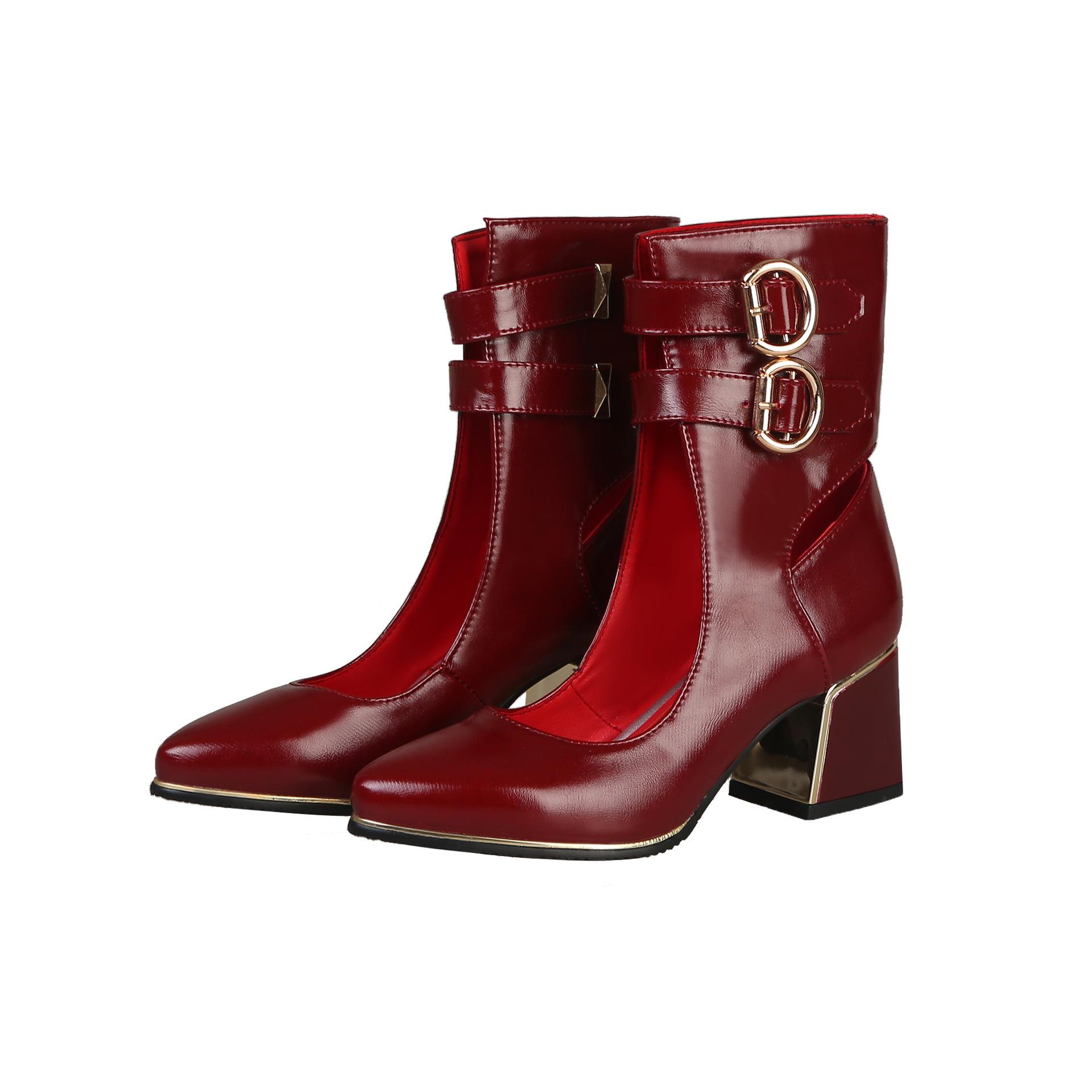 

Модные женские весенне-осенние крутые ботинки Большой 48 Маленький 32 Лакированная кожа Универсальные Новые Одиночные туфли Высокий каблук Женская обувь 32 вино красного