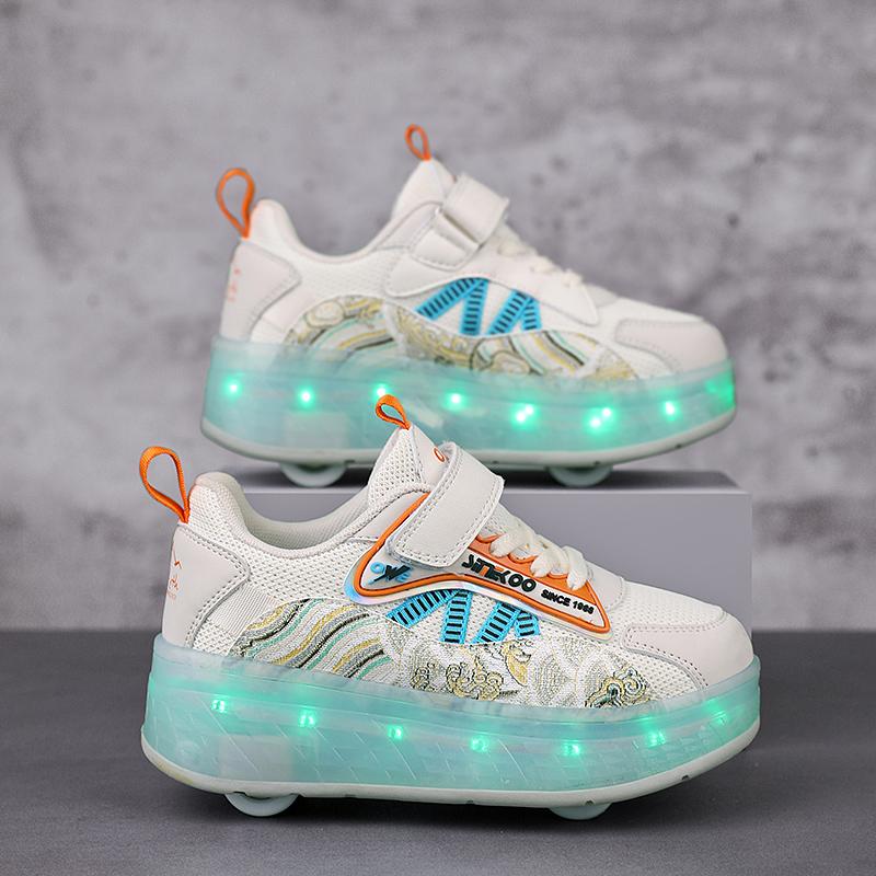 TUINANLE Rollschuhe mit vier Rädern, Laufschuhe für Jungen und Mädchen, können laufen, rutschen und schrumpfen, Blinklichter für Schüler
