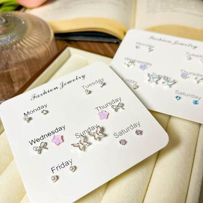 Fashionable Cute Exquisite Star Daily Wear Bowknot Stud Earring Earrings Women Small Butterfly Simple Set  Delicate Jewelry