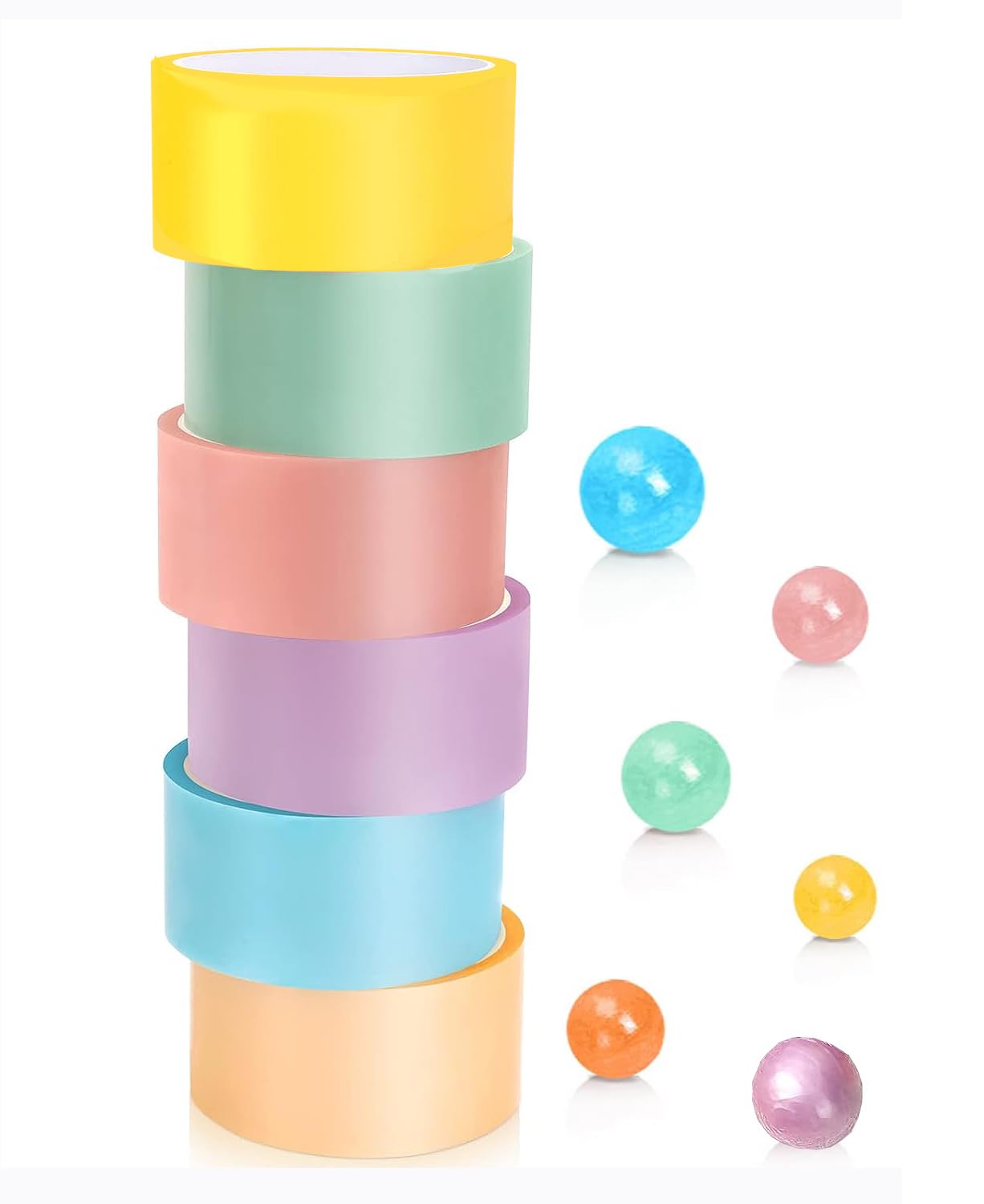 

Candy Colored Sticky Ball Tape Set, 6 Rolls, 4.8cm x 10m, Stress Relief DIY Toy for Kids & Adults, Semi-Transparent, Creative Fidget Toy
