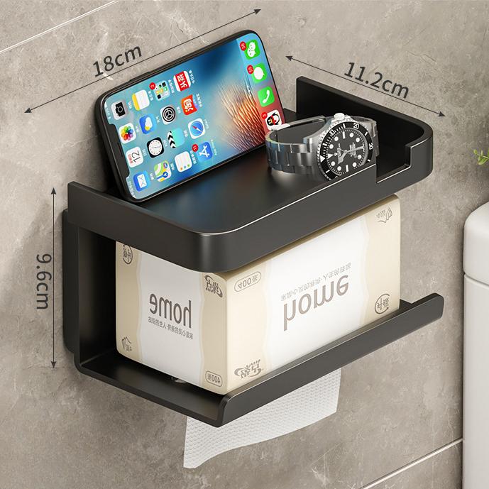No-drill Adhesive Wall Mounted Toilet Paper Holder with Storage Shelf