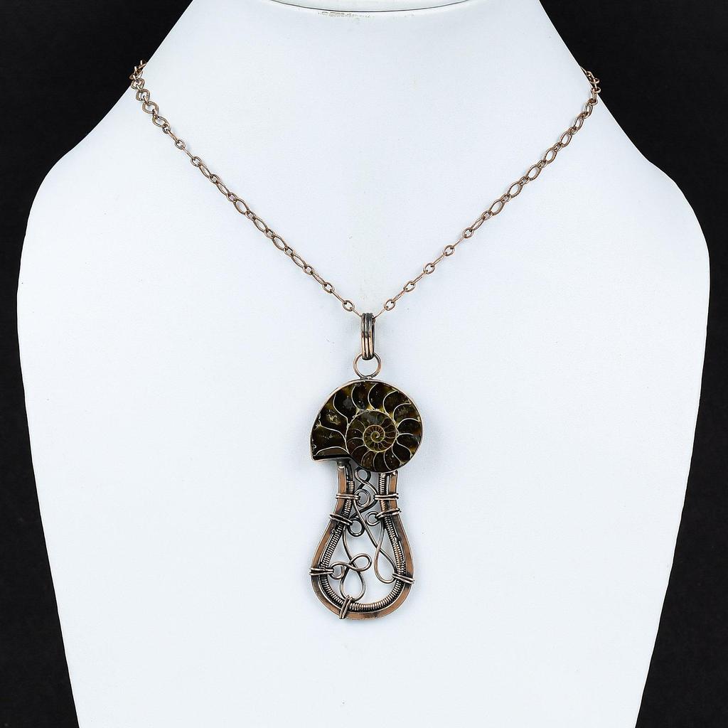 Ammonite Fossil Copper Pendant Copper Wire Wrapped Jewelry Handmade Pendant Top Quality Gemstone Jewelry Wire Wrapped Pendant Gift For Him