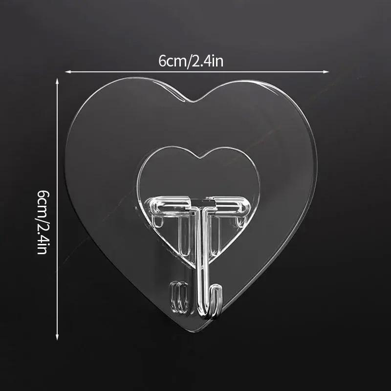 Heart Shaped Transparent Adhesive Hooks 20/40/60Pcs Reusable No Drill Plastic Hangers for Home Dorm Wall Storage
