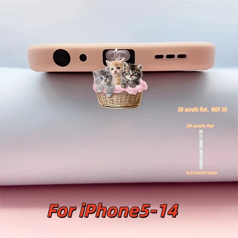 2D Acrylic Three Little Cat Phone Dust Plug, Bright Colors That Last, Dust-Proof and Durable, Holiday Atmosphere Phone Accessory