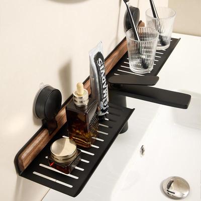 Walnut No-Drill Suction Cup Bathroom Shelf & Sink Organizer