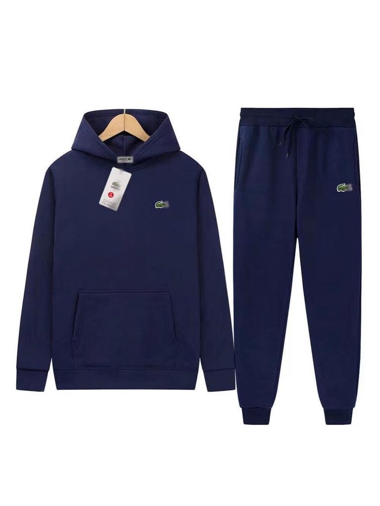 Set Hanorac și Pantaloni de Trening pentru Bărbați cu Logo Crocodil Brodat - Colecția de Toamnă, Brand Trendy Francez, Îmbrăcăminte Sport Casual