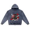 DTG Print Knitted Denim Zip-Up Hoodie Streetwear Motorcycle Brother Print Zipper Hoodies  