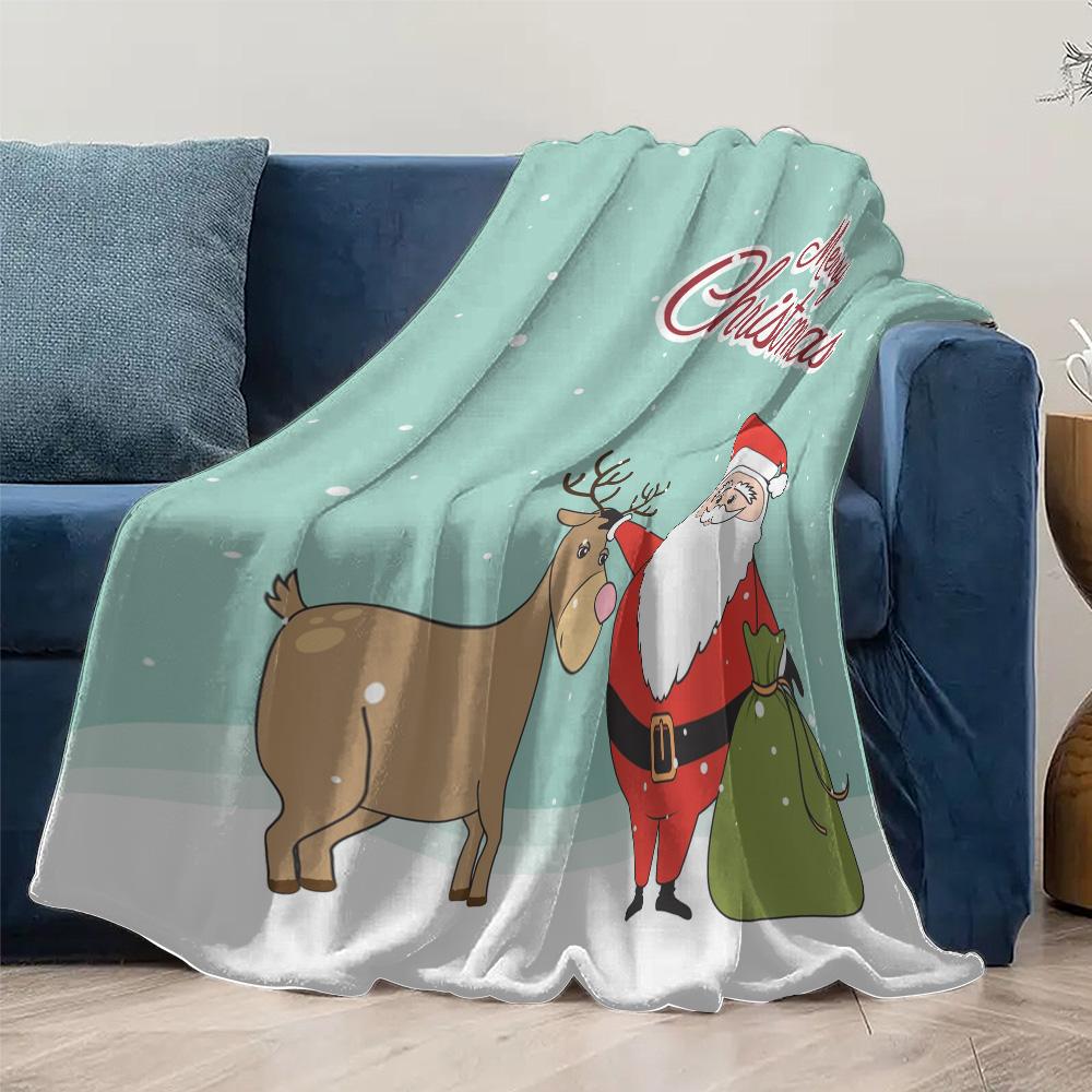 Festive Santa Claus Throw Blanket Merry Christmas Reindeer Cozy Home Decor Gift Holiday Season Warm Fleece Bedding
