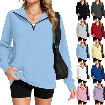 Women's Casual Zip-Up V-Neck Loose Fit Long Sleeve Sweatshirt