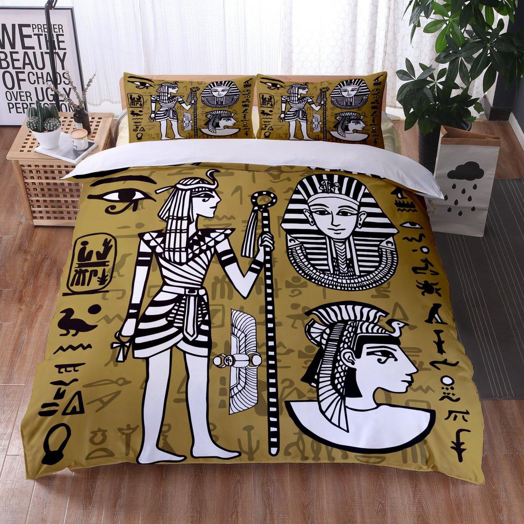 African Woman Bedding Set Ethnic Afro Duvet Cover Microfiber African American Comforter Set 3 Pieces Orange Ancient Desert Full