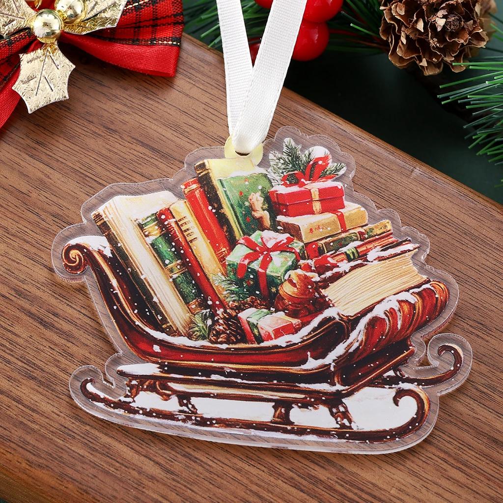 Acrylic Santa Claus Elk Sleigh Pendant Ornaments Xmas Tree Hanging Decor for Home Christmas Party New Year Decoration