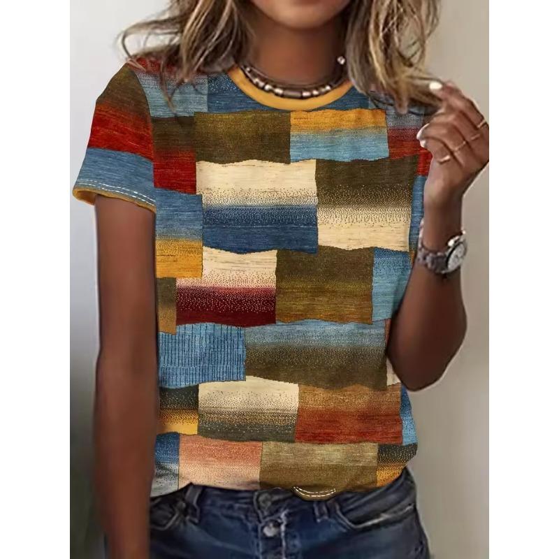 

Летняя женская 3D футболка с принтом в клетку, повседневная, с коротким рукавом и круглым вырезом, модная, уличная, оверсайз, женская одежда, пуловер 6XL