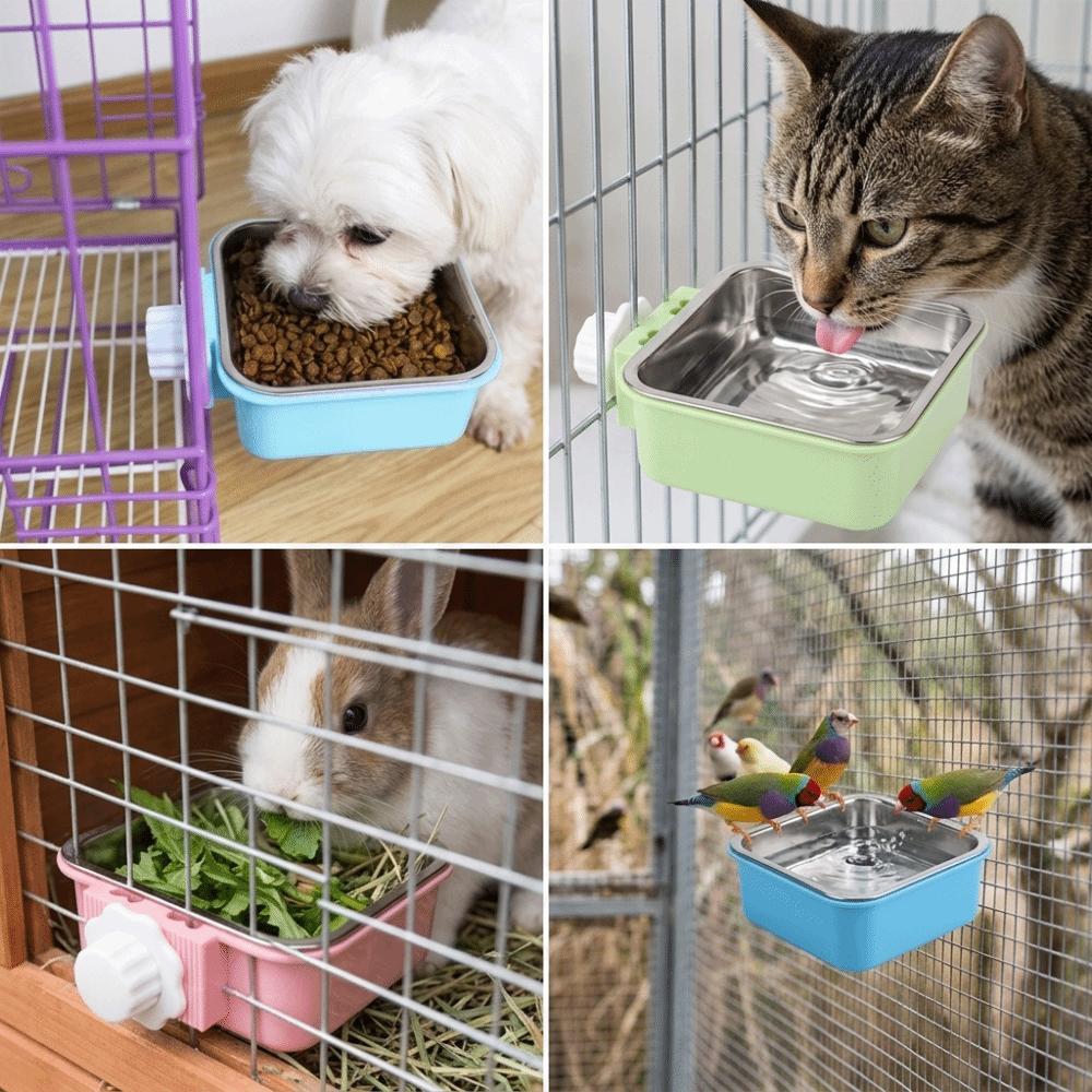 Metal Hanging Pet Bowl Square Shape Adjustable Mount Metal Dog Bowl Food Grade Detachable Inner Bowl Crate Mount Pet Bowl