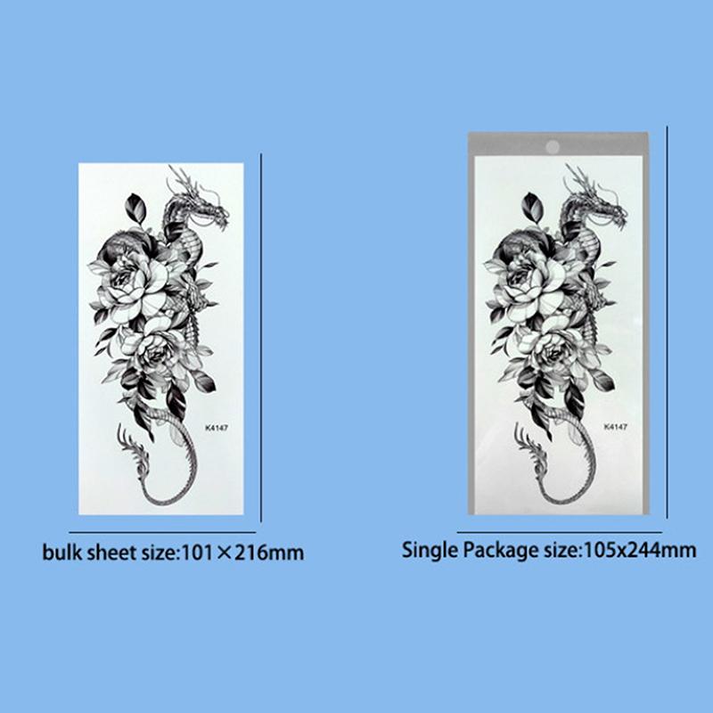 Temporary Tattoos Sketch Line Black Snake Dragon Rose Flowers Fake Tattoo Stickers Arm Sleeve Thigh Sexy Women Body Art Girls