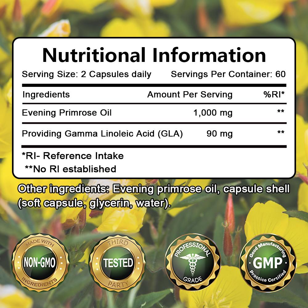 Olio di enotera 1000 mg Integratore alimentare, 120 capsule per flacone