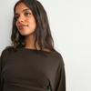 Y25TP365 Women's One-Shoulder Batwing Sleeve Waist-Cinched Solid Color Autumn Pullover Top
